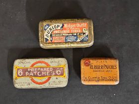 A trio of puncture repair outfit tins inc. Dunlop Midget, Clipper Tyre co. & Alfred Roberts patches