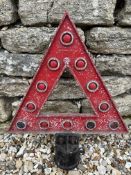 A cast alloy warning triangle road post top with reflectors, marked Royal Automobile, London SW1, 18