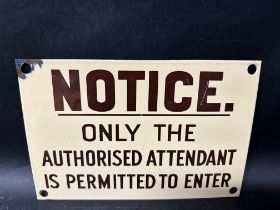 An enamel Authorised Attendant Notice sign (possibly railway related), 12 x 8".