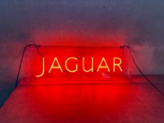 A rare Jaguar light-up neon showroom advertising sign made by Brillite, 35 x 11 1/2, 2" depth.