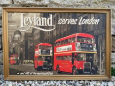 A circa 1960s hardboard pictorial sign advertising Leyland Routemaster buses, 30 x 20".