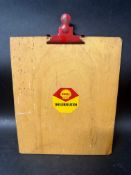 A Shell Lubrication wooden garage salesman's clipboard.