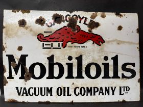 A large Mobiloils Vacuum Oil Company Ltd. enamel advertising sign, 45 x 30".