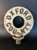 An early Oxford County cast iron road side post top sign. 12 x 15".