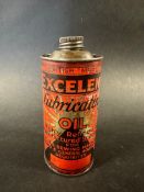 An unusual Excelene Lubricating Oil cylindrical 7 fl oz tin.