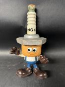 An unusual NGK spark plug 'spark boy' advertising figurine, 10 1/2" tall.