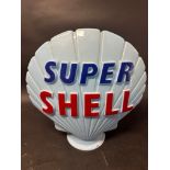 A 'Shell Super' blue glass petrol pump globe stamped made by Hailware, damage to neck, see images.