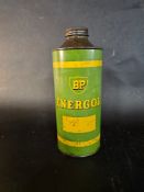 A BP Energol cylindrical quart oil can.