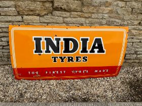 A large India Tyres enamel advertising sign - The Finest Tyres Made, good gloss, 72 x 36".