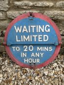 An interchangeable cast alloy circular road sign for 'Waiting Limited' and 'No Waiting' 20"