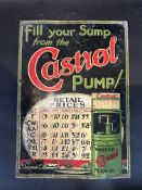 A rare Wakefield Castrol 'Fill Your Sump From The Pump' pictorial tin price indicator, 13 1/2 x