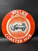 A 'Rotax Coaster Hub single sided circular enamel sign with picture of cycle hub to centre,