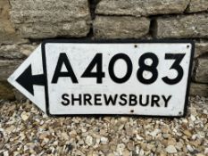 An A4083 Shrewsbury directional cast alloy road sign, 30 x 13".