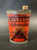 An early Excelene Lubricating Oil oval tin complete with spout.