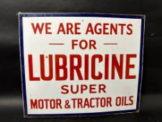 A 'Lubricine Super Motor & Tractor Oils' enamel advertising sign of good colour, 24 x 20".