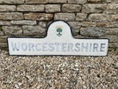 A Worcestershire County cast alloy road sign with crest, 48 x 17".