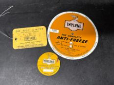 A trio of National Benzole advertising related items to inc. Thylene anti-freeze chart, label &