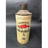 A Gargoyle Mobiloil "A" grade cylindrical quart size oil can with cap