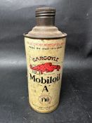 A Gargoyle Mobiloil "A" grade cylindrical quart size oil can with cap