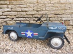 A circa 1950s tinplate child's pedal car by Hamilton, modelled as a USA Forces Jeep, complete,