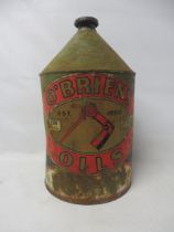 An O'Brien's of Manchester conical one gallon can with cap.