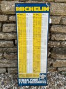 A Michelin Tyre Pressure chart poster laid on board, 12 x 31".