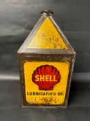 A Shell Lubricating Oil five gallon pyramid can with cap.