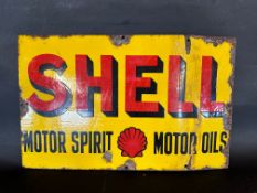 A Shell Motor Spirit and Motor Oils (with clam motif) double sided enamel advertising sign,