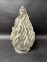 A large opaline glass pump globe in the form of a flame, as used on early oil bowser pumps, 17 1/