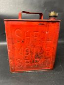 A Shell Motor Spirit two gallon petrol can with replacement base and Shell cap.