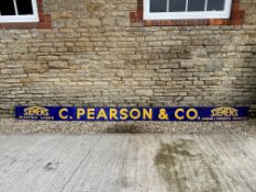 A two piece enamel advertising sign for Pearson Siemens Electric Lamps, 96 x 11 1/2 each.