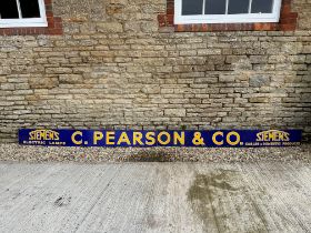 A two piece enamel advertising sign for Pearson Siemens Electric Lamps, 96 x 11 1/2 each.