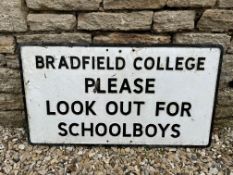 A Bradfield College (Reading) Please Look Out For Schoolboys cast alloy road sign, 33 x 18".