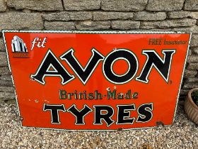 A large 'Avon British-Made Tyres' enamel advertising sign of good colour and gloss, 60 x 36".