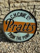 A rare and early 'Pratts From The Pump' circular advertising lightbox with one original glass panel.