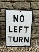 A No Left Turn cast alloy road sign, 19 x 27".