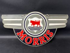 A Morris Cars double sided die cut printed aluminium advertising sign, with restoration to one side,