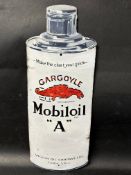 A Gargoyle Mobiloil ''A'' oil can-shaped enamel advertising sign, 7 1/2 x 19 1/2", some professional