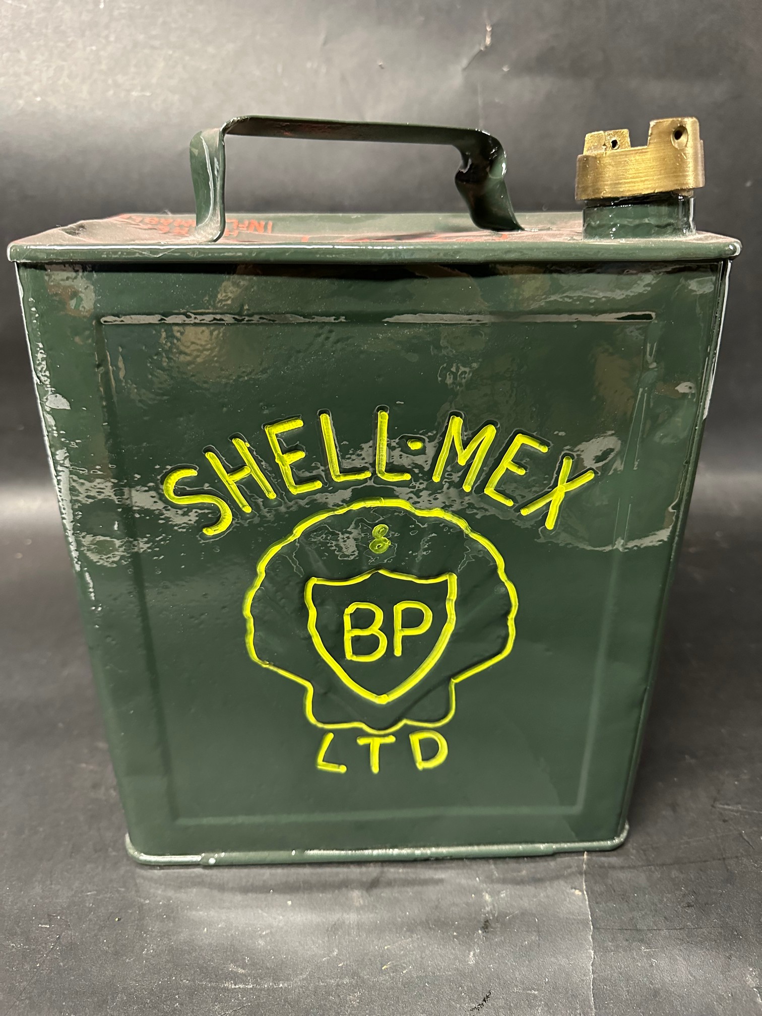 A Shell Mex & BP Ltd. two gallon petrol can, repainted with BP cap, Valor 10 39 to base. - Image 3 of 6