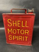 A Shell Motor Spirit two gallon petrol can, older repaint with Shell cap, Valor 7 37 to base.