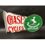 A rare early 1900's 'Chase Cycles' double sided enamel advertising sign with reattached hanging