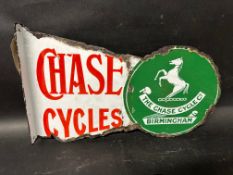 A rare early 1900's 'Chase Cycles' double sided enamel advertising sign with reattached hanging