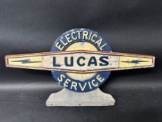 A Lucas Electrical Service cast sign on stand, 20 3/4 x 11".
