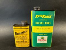 A Keil Kraft diesel fuel tin with BP Energol blend (as used for radio control models) and a