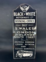 A rare Black & White Motorways Ltd Booking Office single sided pictorial enamel advertising sign, S.