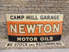 A large Newton Motor Oils enamel advertising sign for Camp Hill Garage, 48 x 96" and comlimenting '