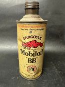 A Gargoyle Mobiloil "BB" grade cylindrical quart oil can with cap.