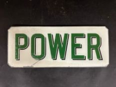 A Power brand glass advertising panel from a petrol pump, 12 1/2 x 5".
