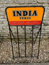 An India Tyres 'The Finest Tyres Made' doubled sided enamel advertising sign mounted in a tyre