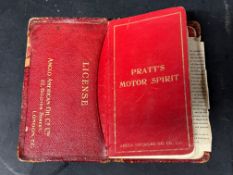 An early Pratts leather map holder with 1904 and 1905 road atlas' for motorists, cyclists &